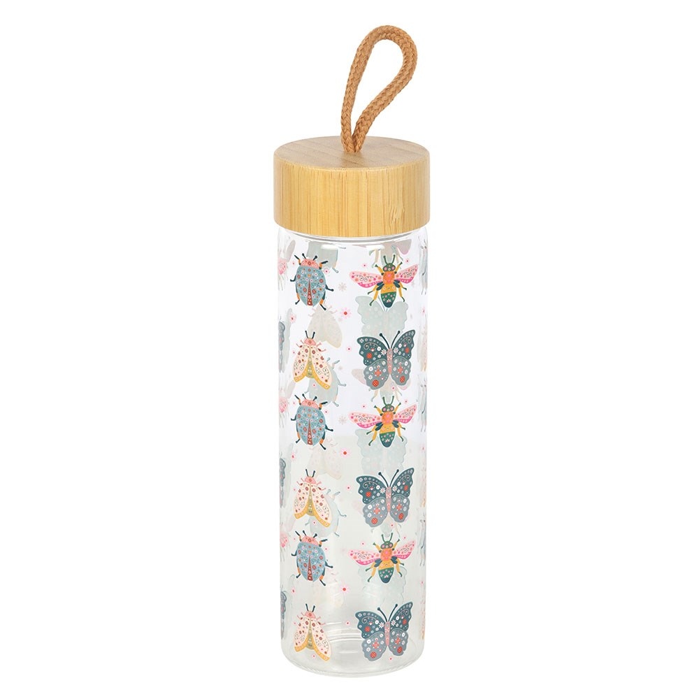Something Different - Floral Bug Print Glass Waterfles - Multicolours